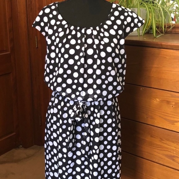 Robbie Bee Black & White Polka Dot Dress Sz 12 - Picture 1 of 7
